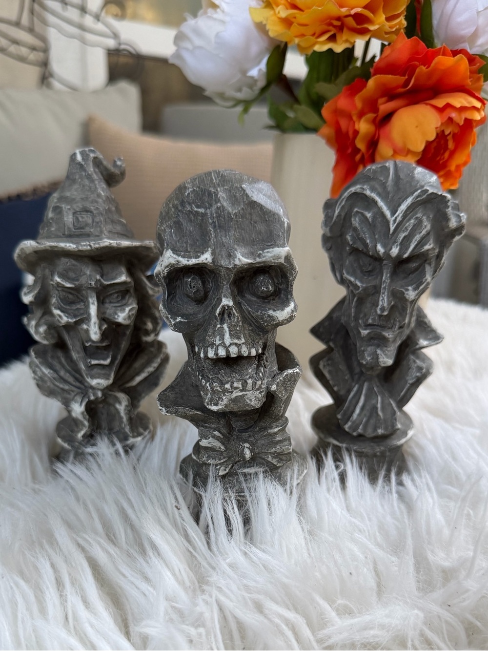Spooky Gothic Skull, Monster, Witch Figurine Set